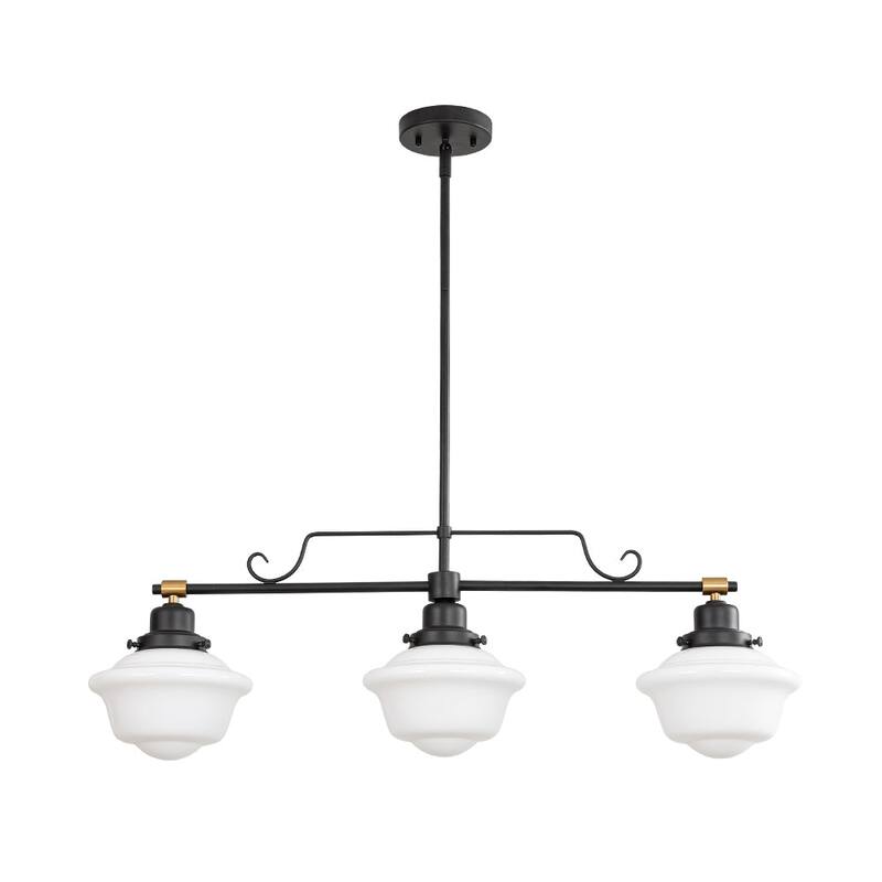Vintage 3-Light School House Glass Linear Chandelier