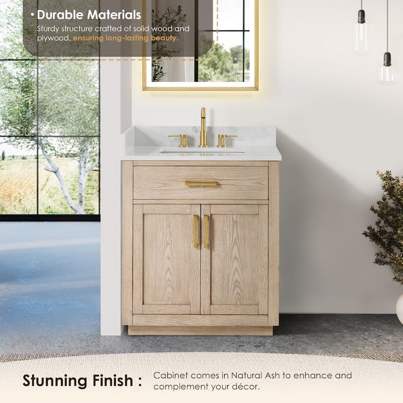 Altair Gavino Bath Vanity with Grain White Composite Stone Top, no Mirror