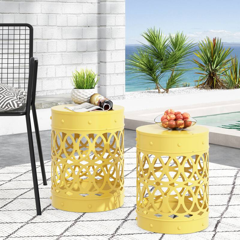 Outdoor Delight Powder-coated Iron End table, Set of 2, Black