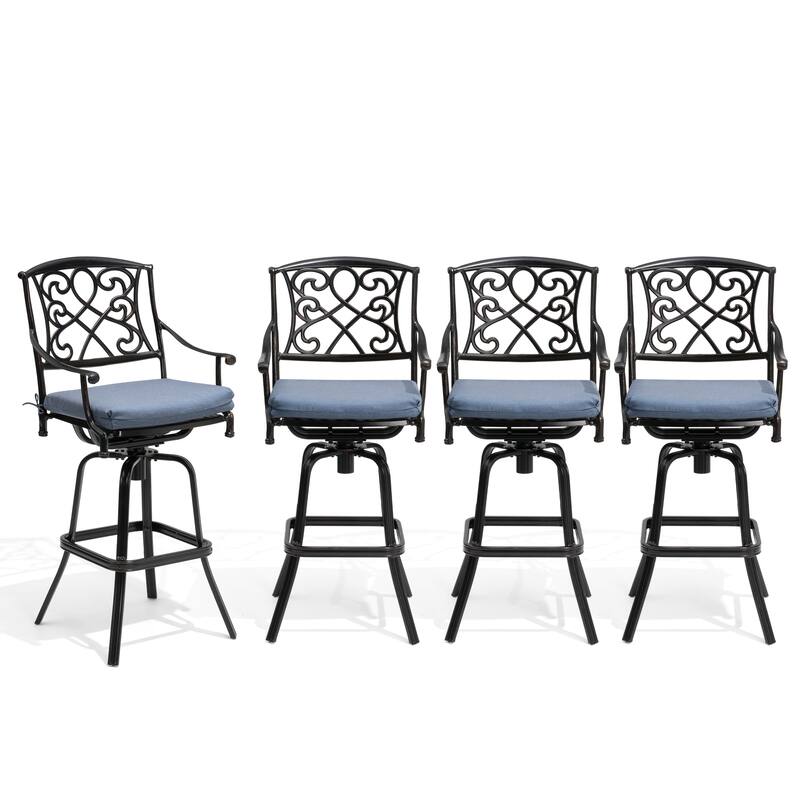 Outdoor Patio Aluminum Swivel Bar Stool with Sunbrella Cushion - SpectrumDenim - 4-Piece