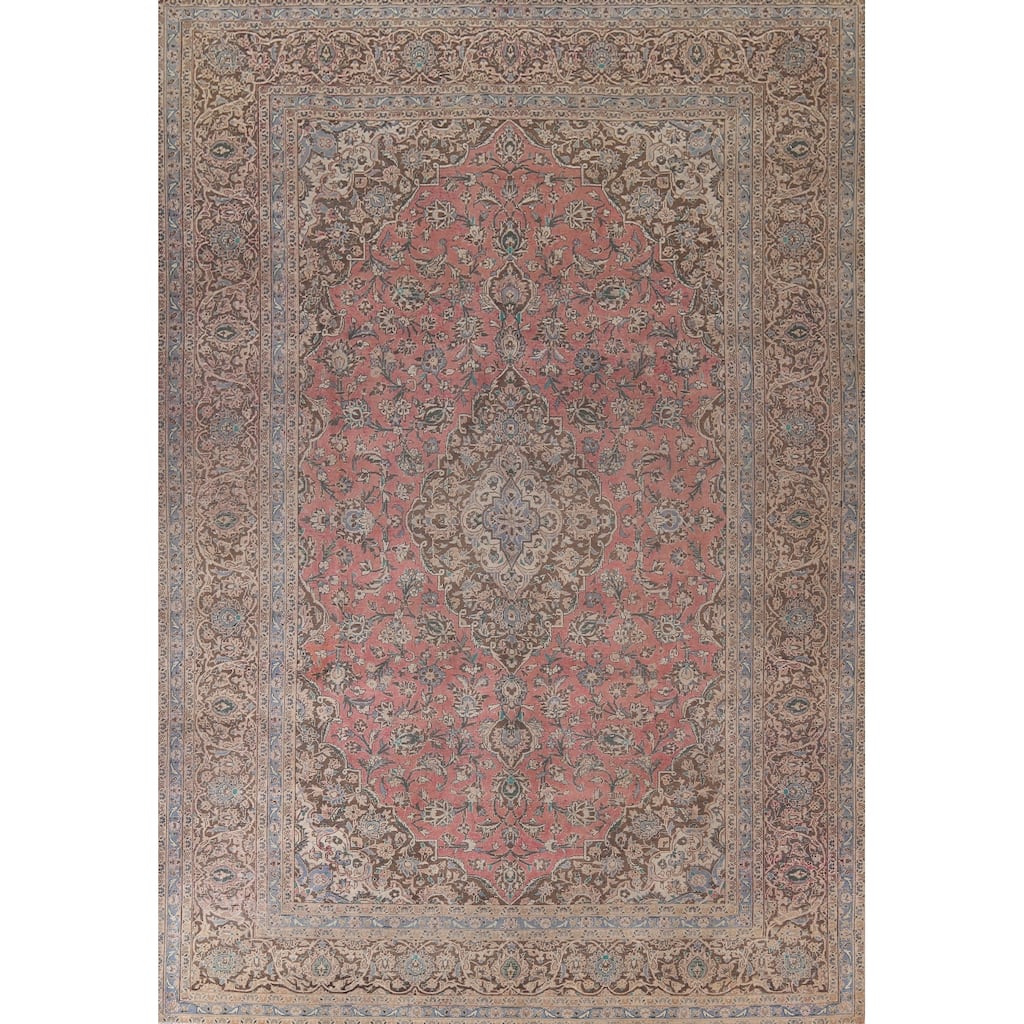 Mashad Persian Vintage Rug Hand-Knotted Oriental Wool Carpet - 9'10"x 12'9"