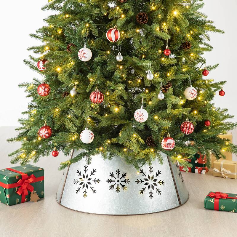 Glitzhome Christmas Metal Diecut Snowflake Tree Collar with Lights