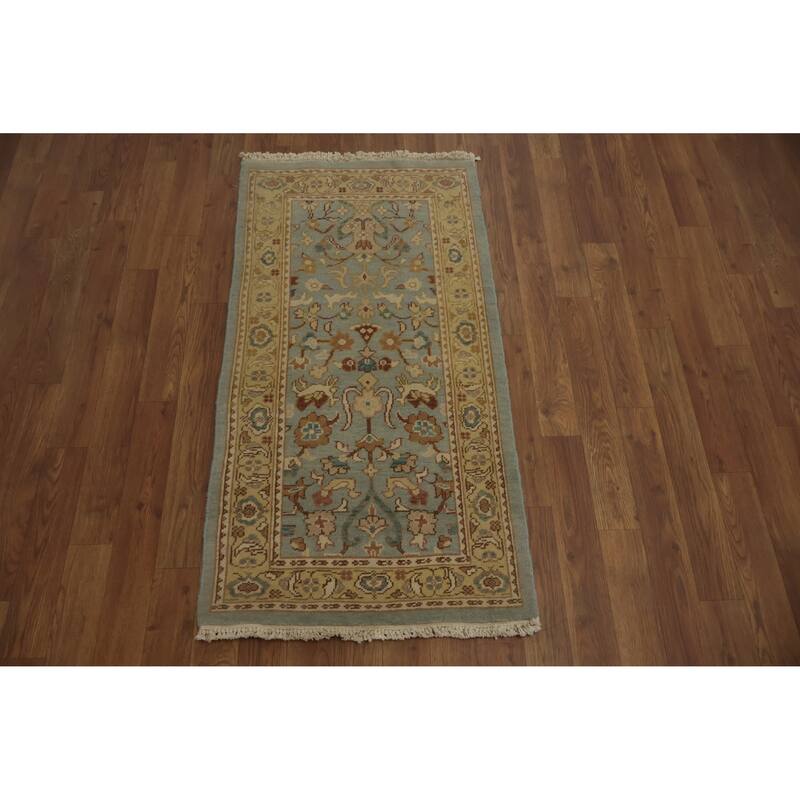 Hand Knotted Oriental 100% Wool Carpet Traditional All-Over Navy Blue & Blues Ziegler Area Rug - 3' 10'' X 2' 0''