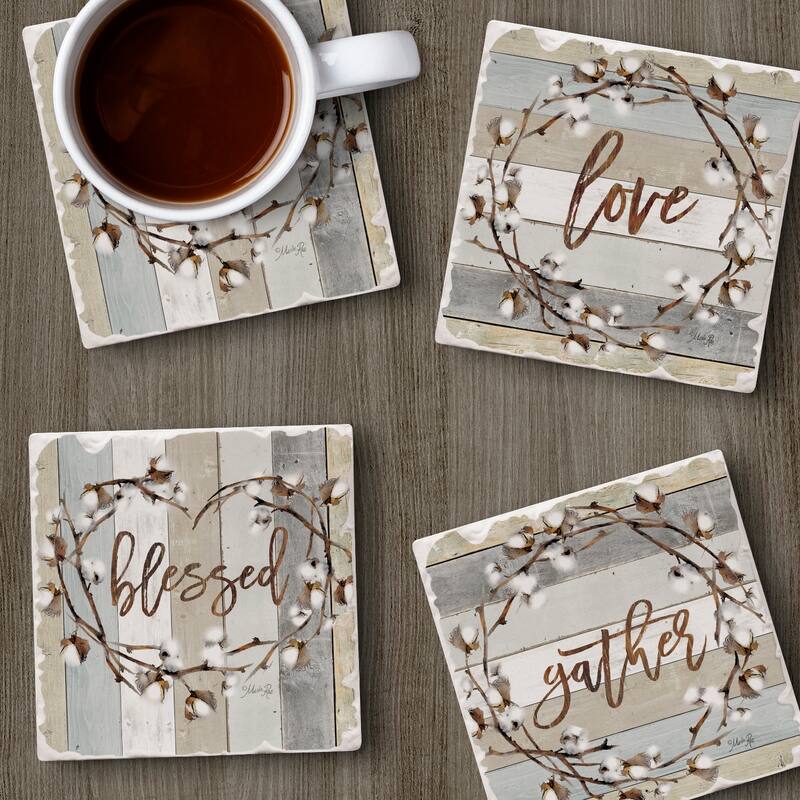 Counterart Absorbent Stone Coasters - Cotton Wreath - Set of 4 - 4x4x83