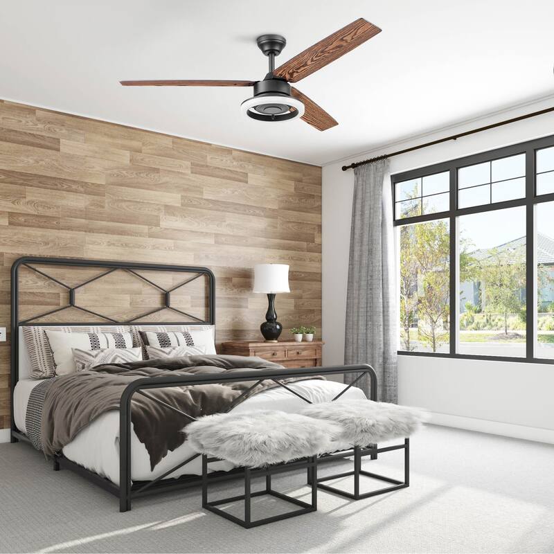 52" Prominence Home Orbis Matte Black Modern Indoor LED Ceiling Fan with Light, Remote Control