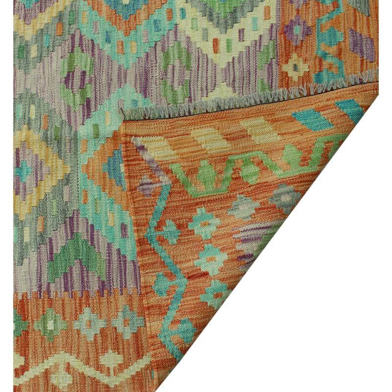 Hand-Woven Sun Faded Kilim Cemile Rust/Purple Rug - 6'8" x 10'0"