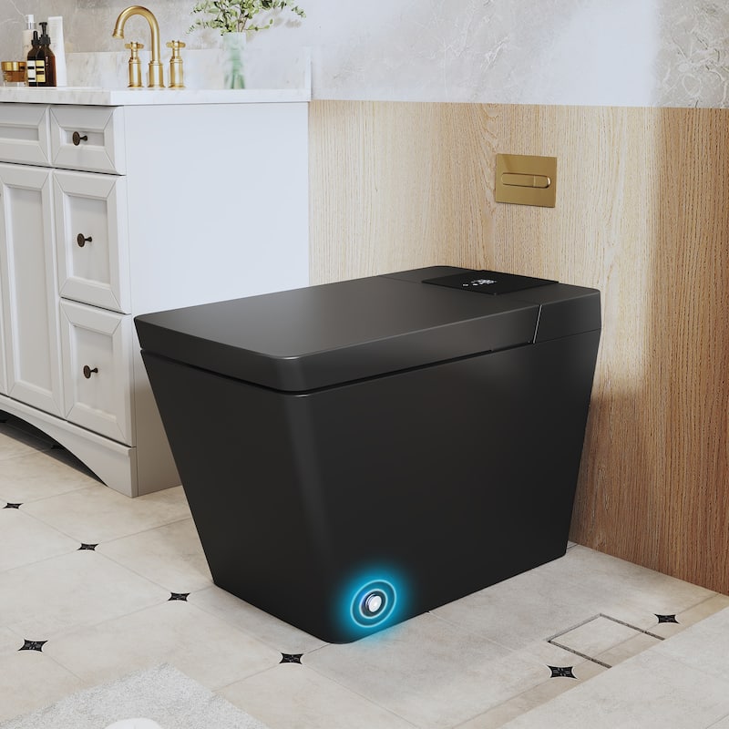 Elongated Smart Bidet Toilet with Foot Sensor, Auto Flush, LED Display, Heated Seat