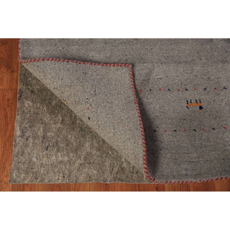 Gabbeh Oriental Area Rug Hand-Knotted Tribal Grey Wool Carpet - 5'8" x 7'7"