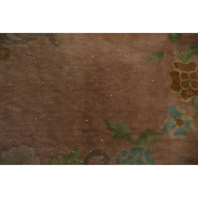 Hand Knotted Oriental 100% Wool Carpet Traditional Floral Oranges & Rust Art Deco Area Rug - 11' 9'' X 8' 11''