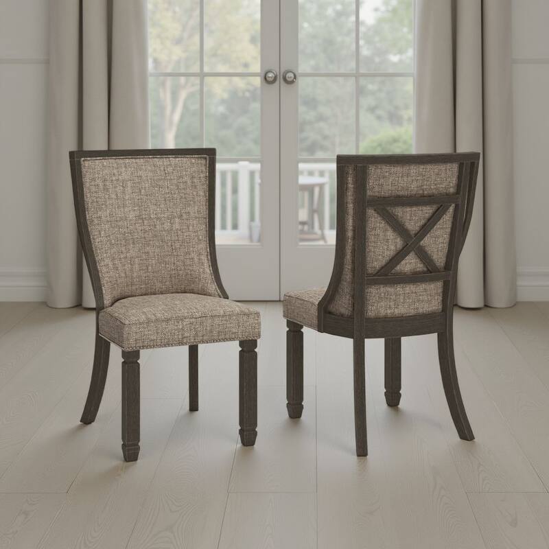 Trekk Dining Side Chair Set of 2, Black, Gray Brown Woven Polyester