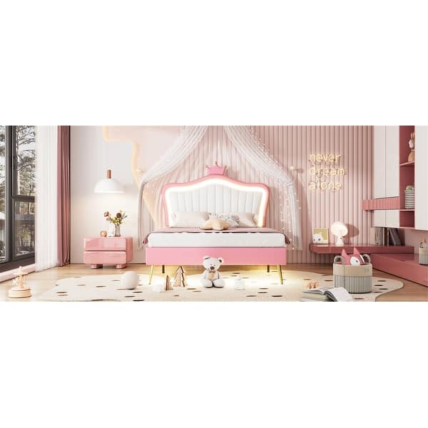slide 2 of 14, Full Size Upholstered Bed Frame with LED Lights