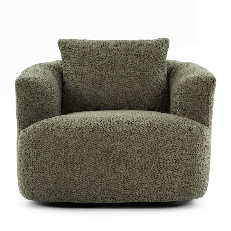 Upholstered Swivel Barrel Sofa Chair with a Throw Pillow