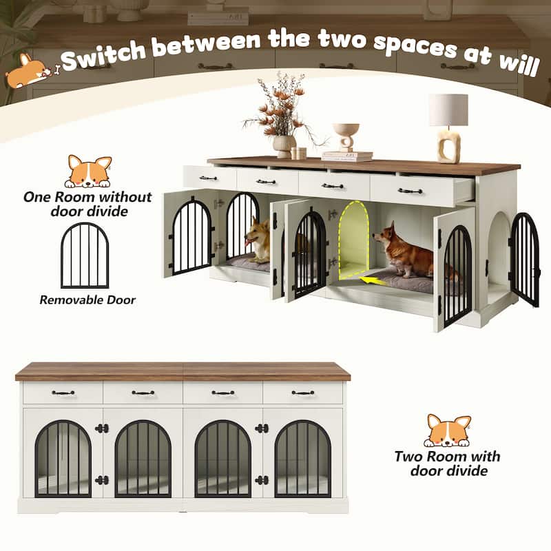 70.8" Large Dog Crate Furniture for 2 Dogs, Dog Kennel Indoor with Door and 4 Drawers, End Table, TV Stand for Medium Small Dogs