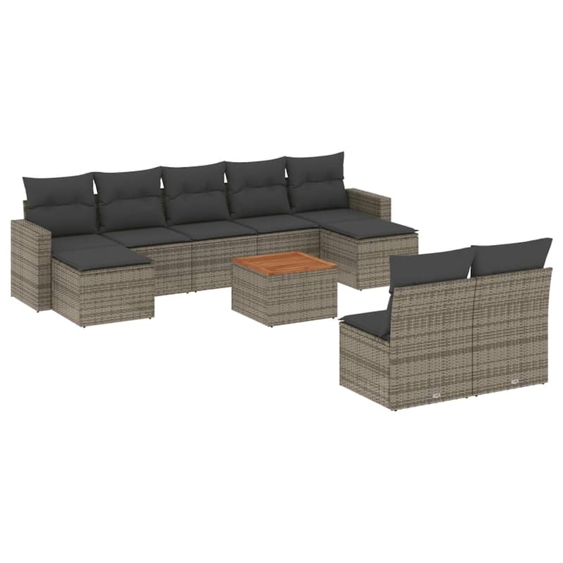 vidaXL Patio Sofa Set with Cushions Outdoor Furniture 10 Piece Poly Rattan - 21.7 x 21.7 x 14.6