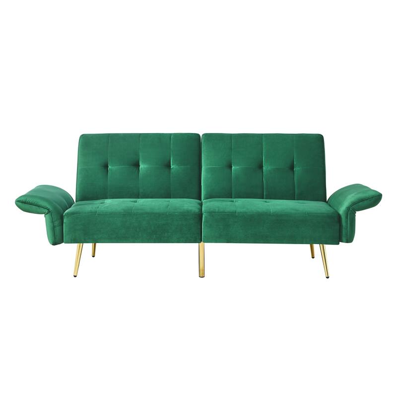 Italian Velvet Convertible Sleeper Sofa Bed with with Folded Armrests and Storage Bags