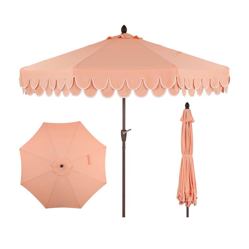 9ft Fringe Patio Umbrella Auto-Tilt, Crank, by JONATHAN Y