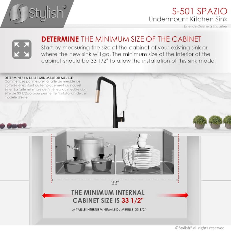 Undermount 33" Stainless Steel Double-Bowl Kitchen Sink Handmade - 33" x 18" x 10"