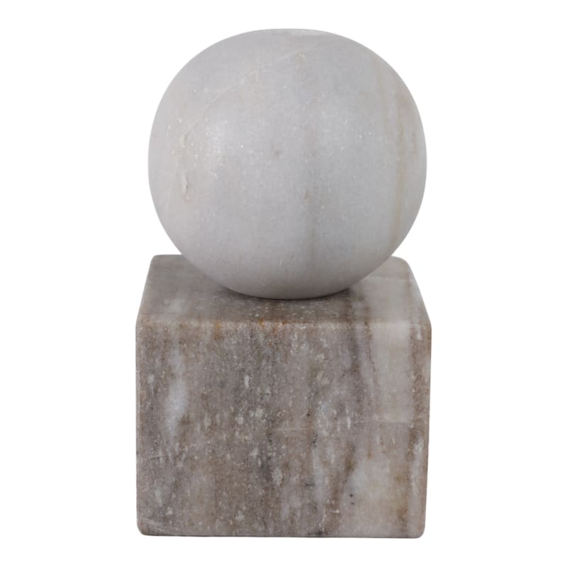 Modern Decorative Marble Taper Candle Holder, Ball On Cube Design