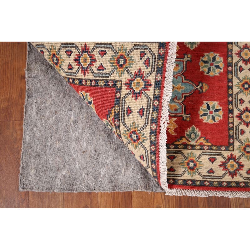 Geometric Red Kazak Oriental Runner Rug Handmade Wool Carpet - 2'2" x 5'7"