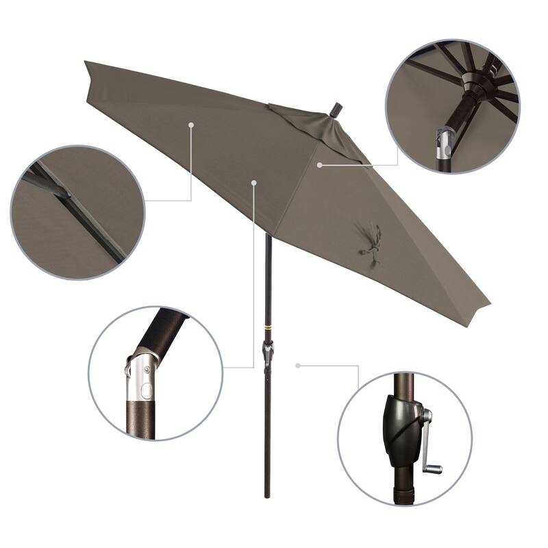 California Umbrella 9-foot Round Crank Lift, Push ButtonTilt, Bronze Frame Finish, Aluminum Patio Umbrella with Sunbrella Fabric