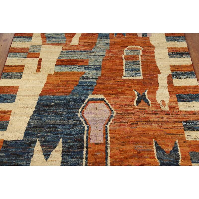 Orange Moroccan Oriental Area Rug Handmade Modern Wool Carpet - 5'9" x 7'8"