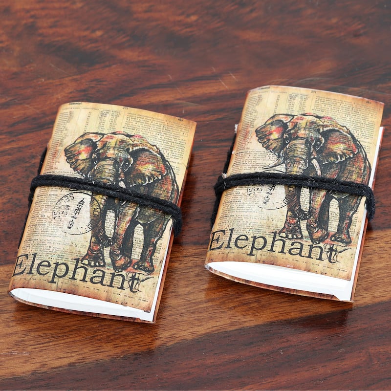 Novica Handmade Elephant Adventure Paper Mini-Journals (Pair)