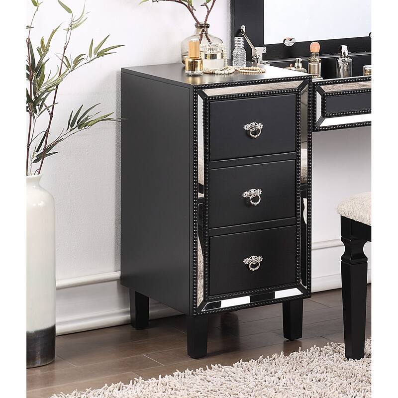 Traditional Formal Black Color Vanity Set Stool Storage Drawers,1pc Bedroom Furniture Set Tufted Seat Stool