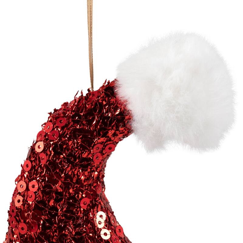 Sequined Santa Hat with Plush Trim Christmas Ornament - 8.5" - Red