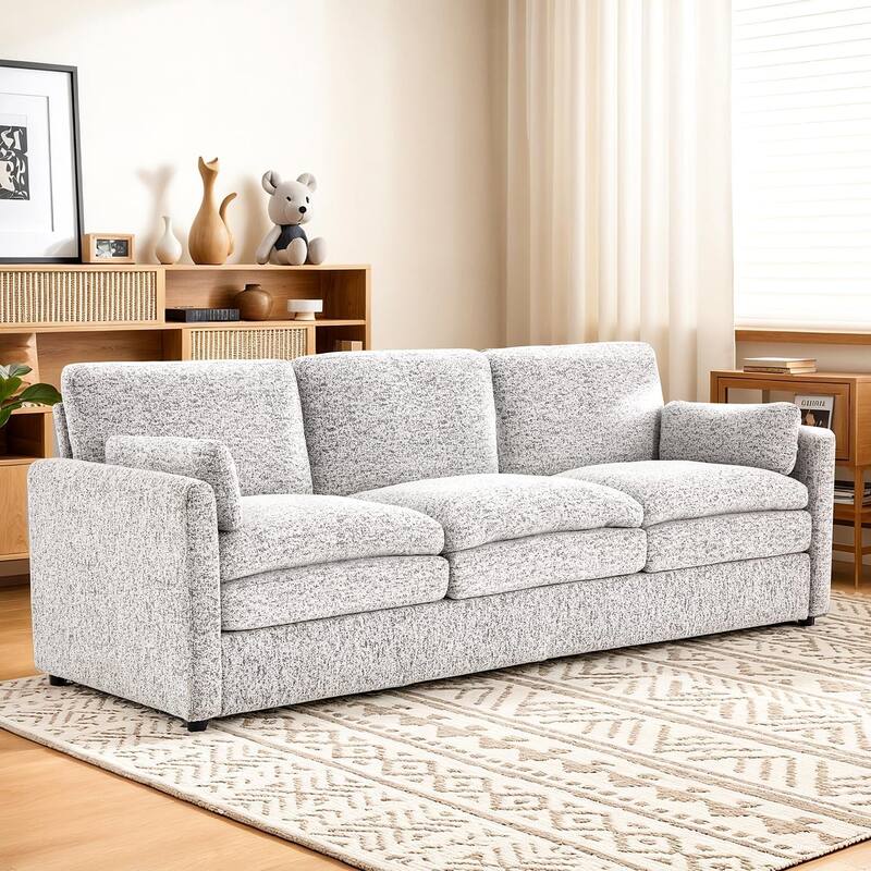 AECOJOY 89" Comfy Sofa Couch for Living Room, 3 Seats Large Modern Chenille Sofa with 2 Removable Pillow - Grey