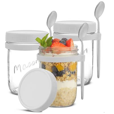 Dawn Glass Overnight Oats Containers with Spoons - Set of 3