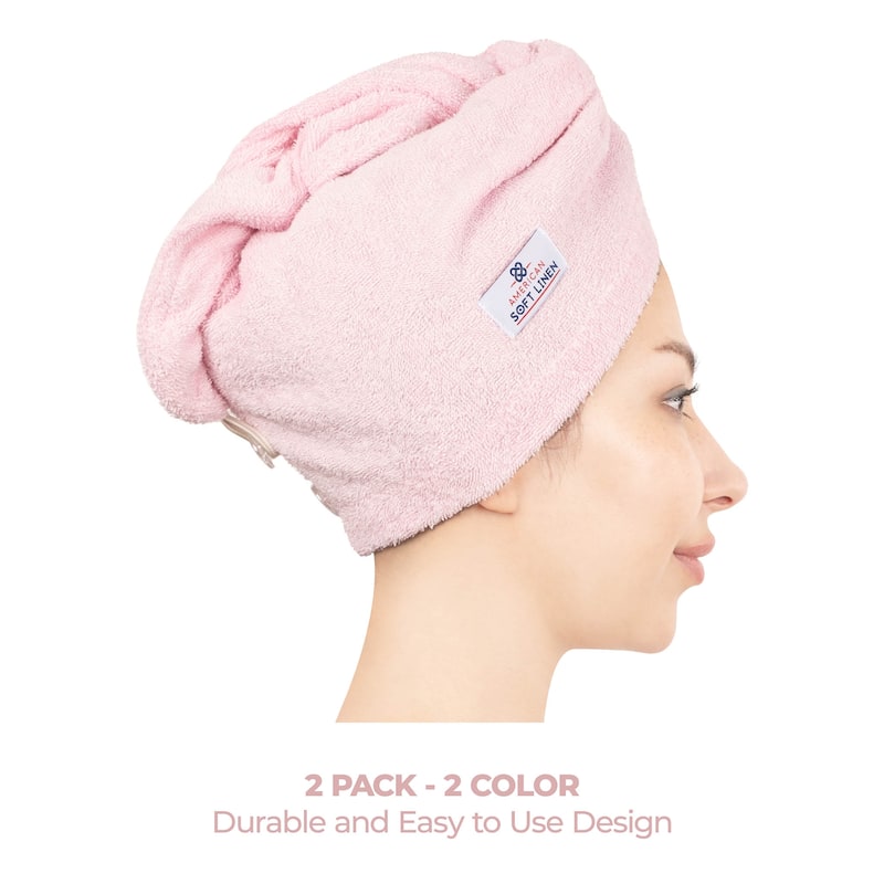 American Soft Linen 100% Cotton Hair Drying Towels for Women, Cotton Hair Turban Turkish Towel Wrap, Head Towel Cap for Hairs