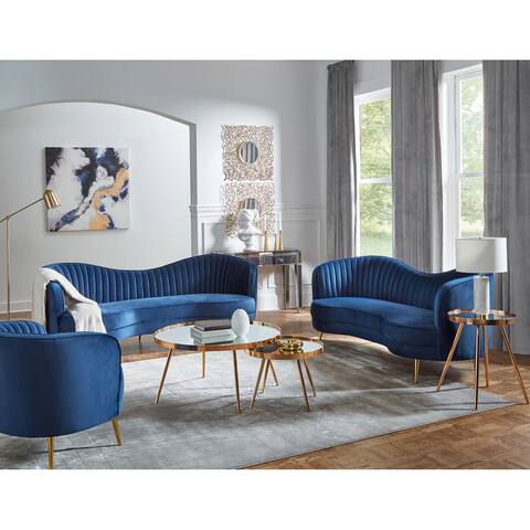 Marsden Blue and Gold 3-Piece Camel Back Living Room Set