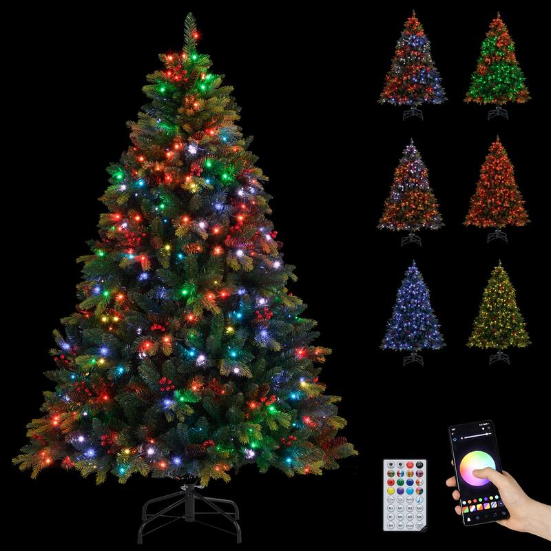 Gymax Smart Pre-Lit Artificial Christmas Tree w/ Remote Control