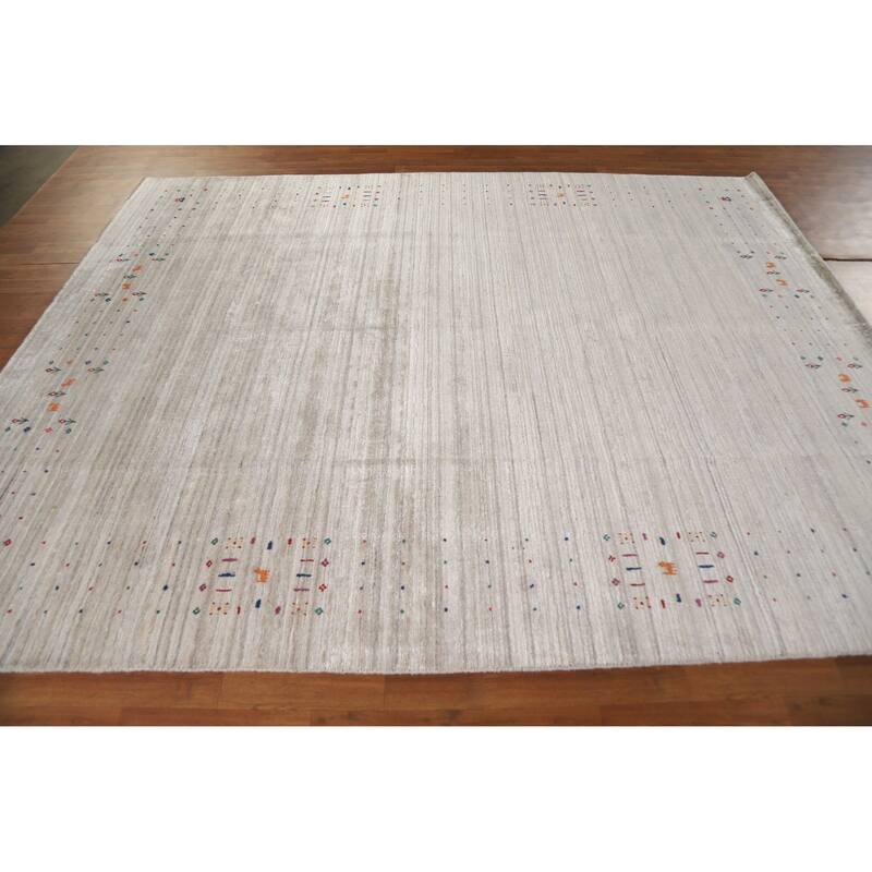 Hand Knotted Oriental 100% Wool Carpet Tribal Tribal Beige & Ivories Gabbeh Area Rug - 9' 10'' X 7' 9''