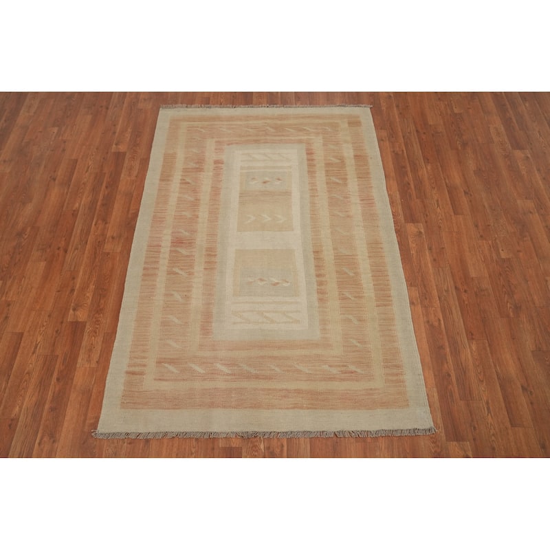 Hand Woven Oriental 100% Wool Carpet Southwestern Tribal Oranges & Rust Kilim Area Rug - 5' 10'' X 4' 0''