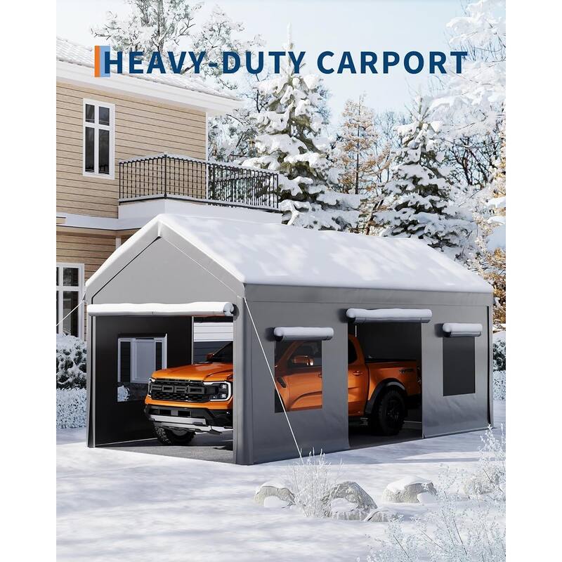 10x20 Ft Metal Carport Oversized Portable Garage for Cars, Trucks and Boats - 10X20 Ft