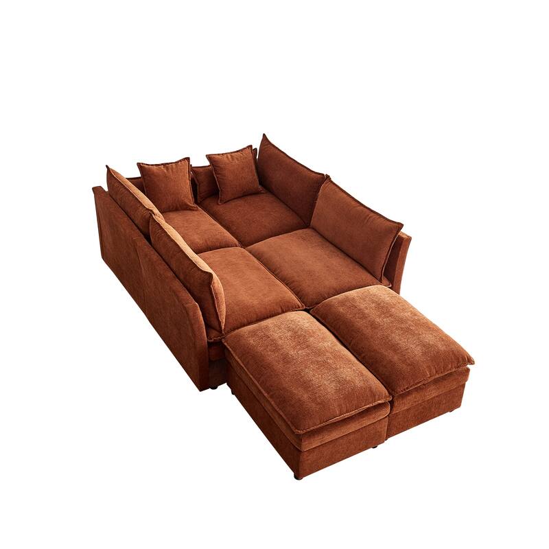 142.52" U-Shaped 6-Seater Sectional Sofa with Convertible Chaise and Ottomans, Spacious Cloud Couch for Comfort