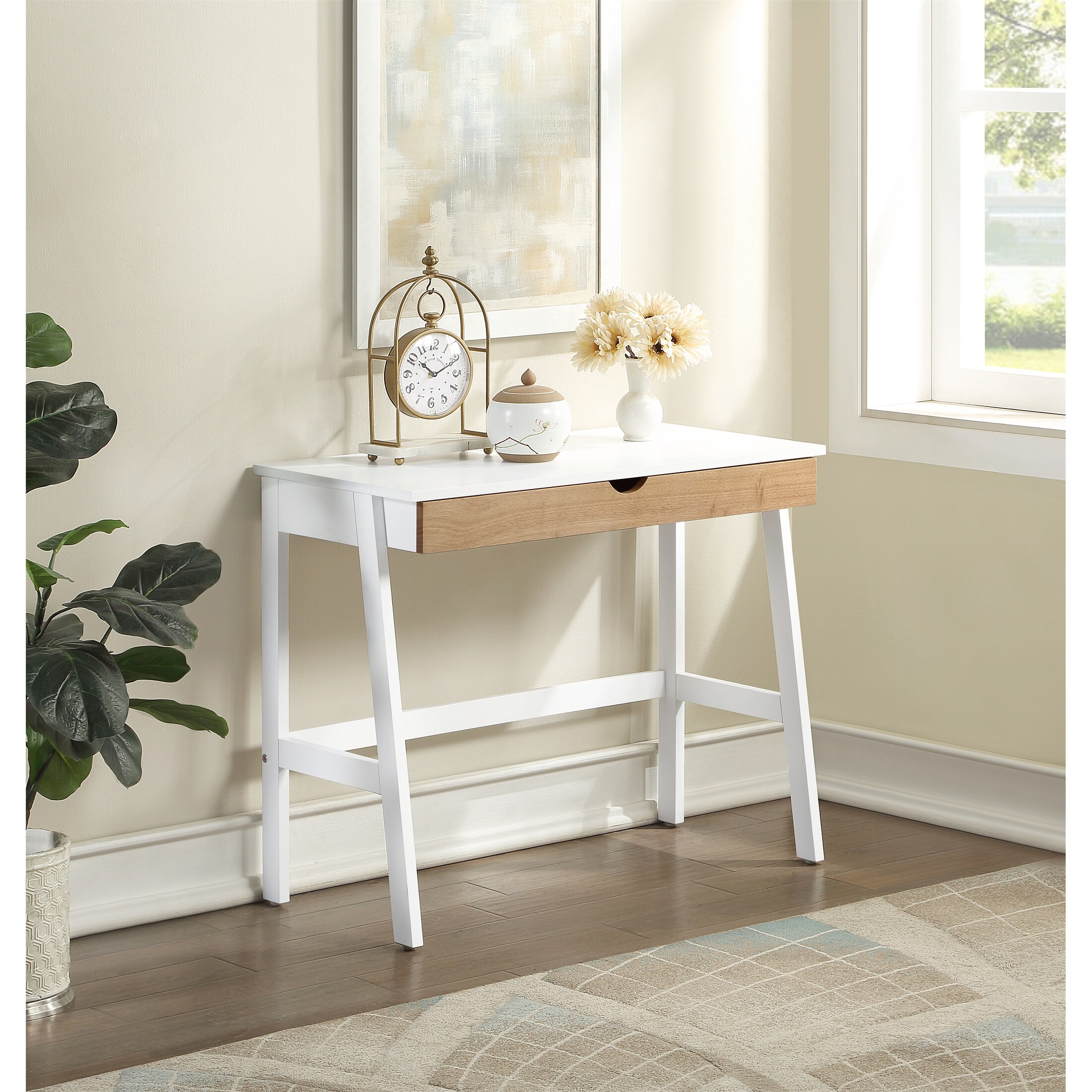 Office Computer Desk with One Drawer Executive Desk White Natural