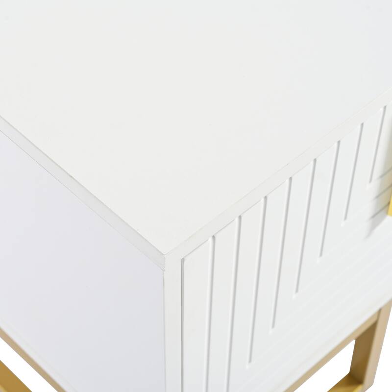 Luxury TV Stand with Adjustable Shelves & Geometric Pattern - 71" Media Console with Gold Accents