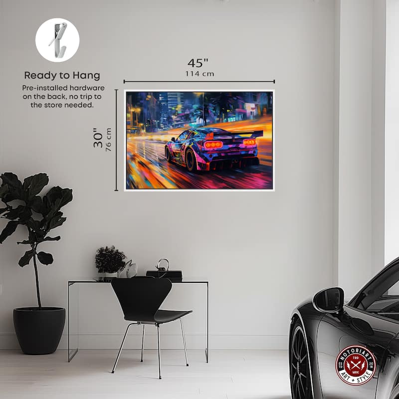 Notoriart Night Drive Vibes Framed Car 1 Piece Canvas Wall Art