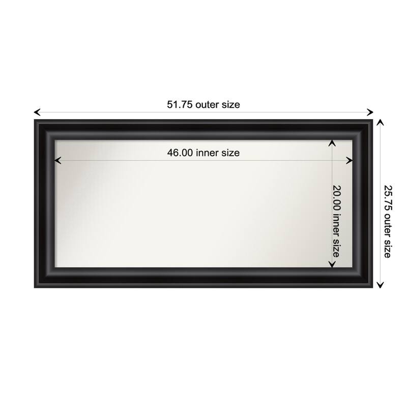 Grand Black Framed Non-Beveled Custom Wall Mirror, Bathroom Vanity Mirror - Outer Size: 51.75 x 25.75