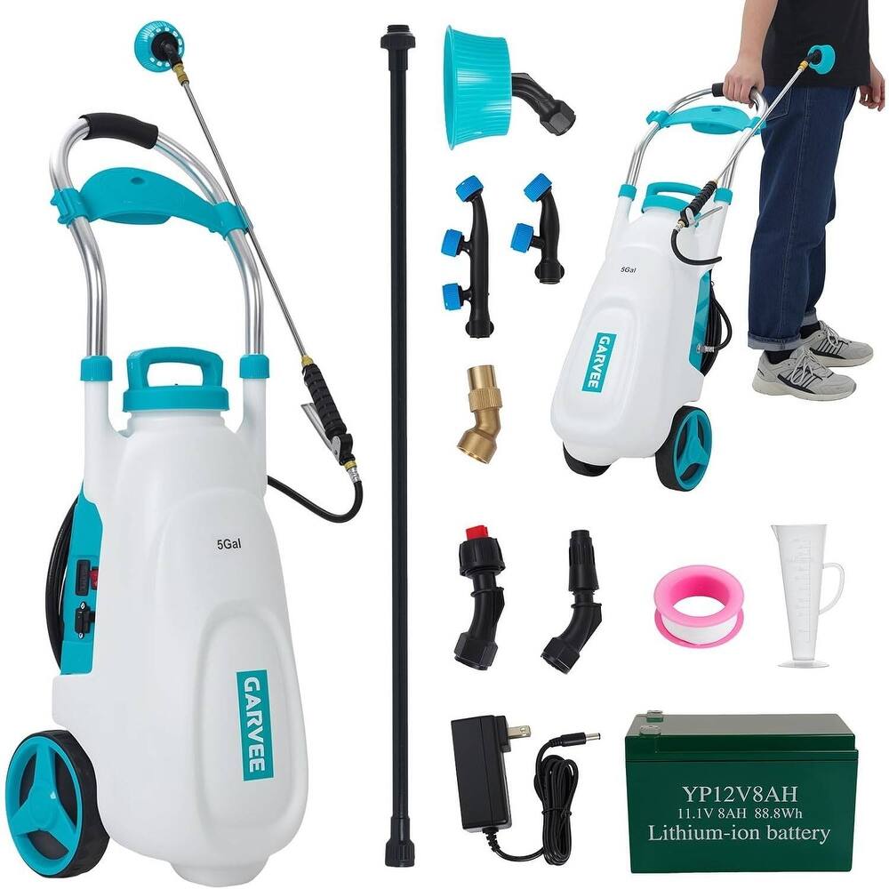 5.3 Gallons Battery Powered Backpack Sprayer with Wheeled Cart, 6 Nozzles & 2 Wands - N/A