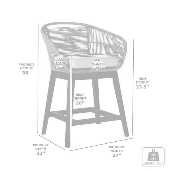 dimension image slide 1 of 4, Tutti Frutti Solid Eucalyptus Wood and Rope Outdoor Patio Counter or Bar Height Barstool