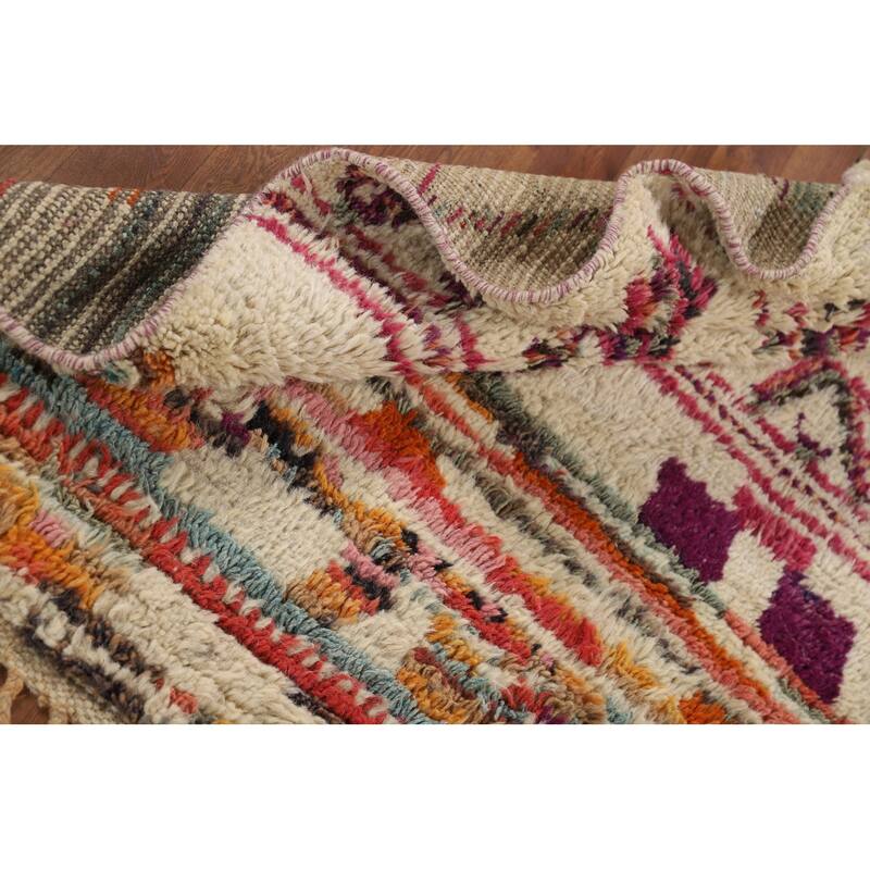 Plush Ivory Moroccan Square Rug Handmade Wool Carpet - 5'5" x 5'11"