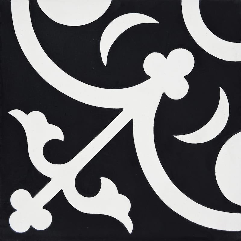 Nador Handmade Cement Tile, 8''x8'', Black-White ( Morocco)