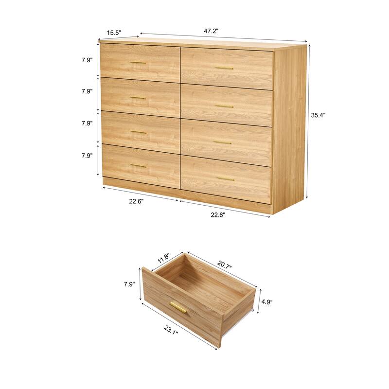 8 Drawers Dresser for Bedroom, 47.25" Wide Dresser & Chest of Drawers, Storage Dressers Organizer for Living Room Entryway