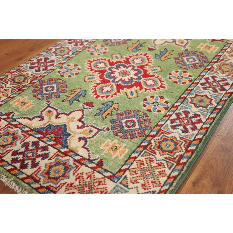 Green Kazak Accent Foyer Rug Hand-Knotted Wool Carpet - 2'0"x 3'0"
