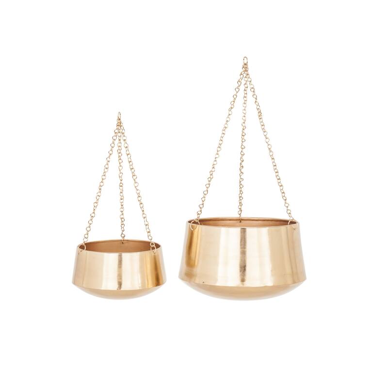 Black, Gold or Silver Metal Indoor Outdoor Hanging Dome Wall Planter with Chain (Set of 2)
