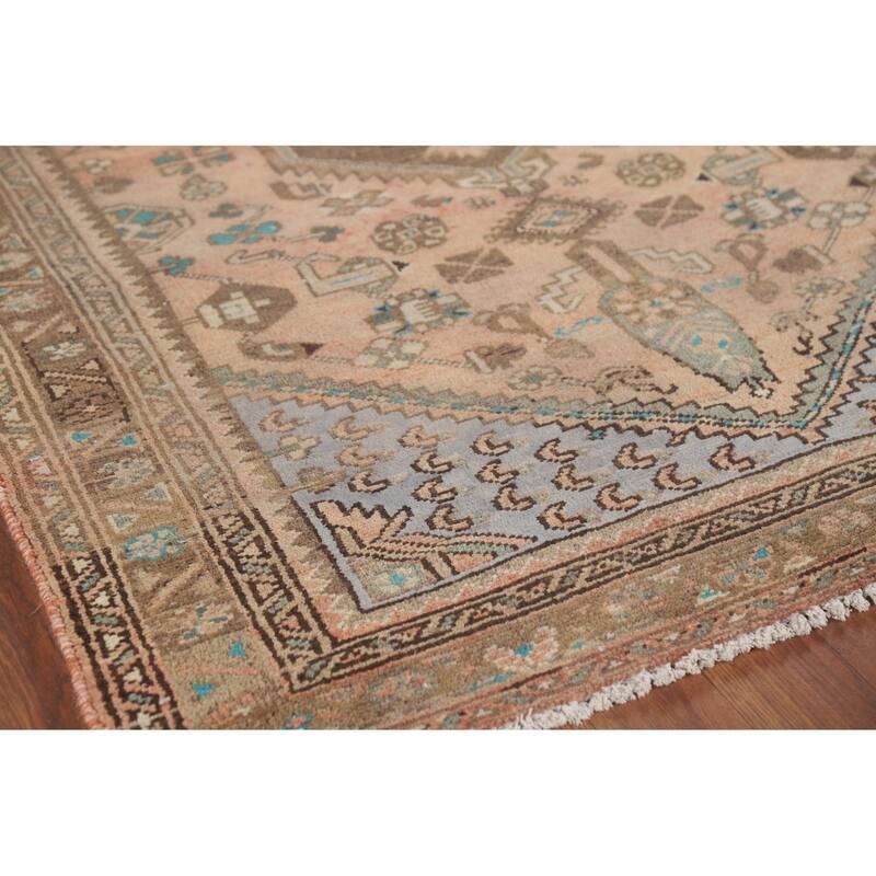 Geometric Hamedan Persian Vintage Runner Rug Handmade Wool Carpet - 3'5" x 9'3"
