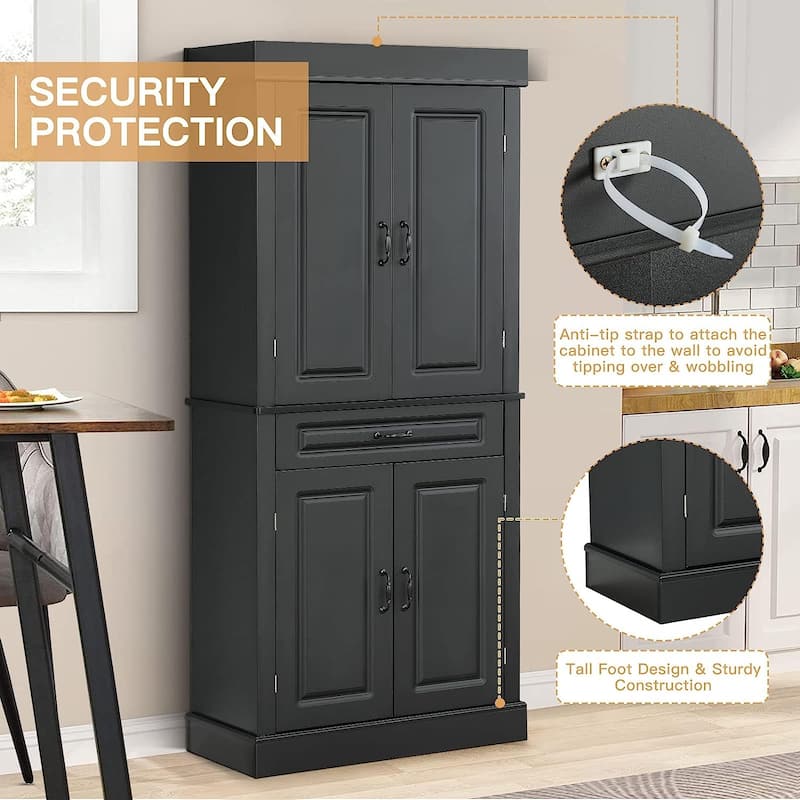 EROMMY 71'' Freestanding Kitchen Pantry Cabinet, Tall Storage Cabinet with Drawer and Adjustable Shelves, 2-Door Floor Cupboard